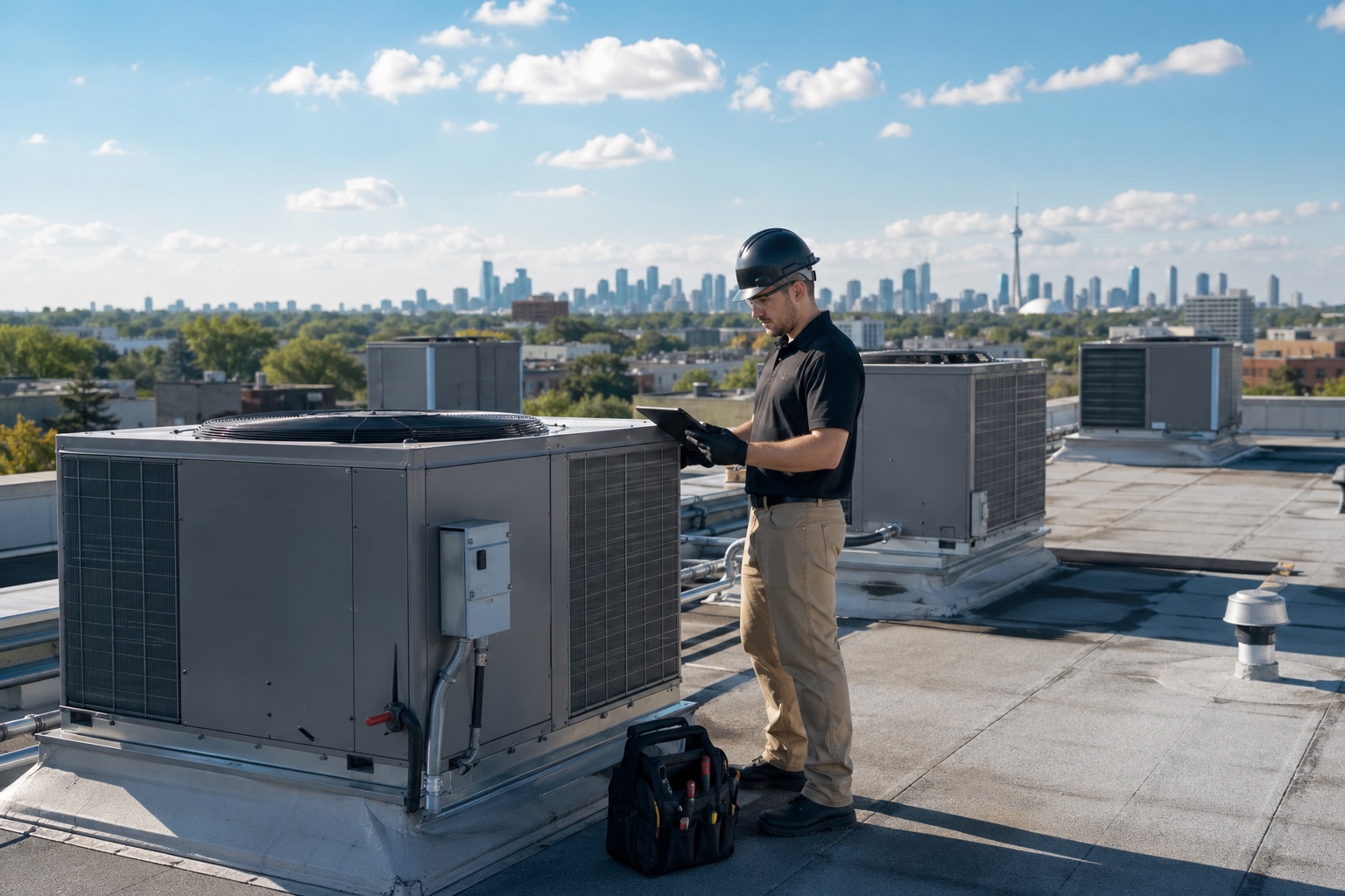 HVAC technician checking ventilation equipment